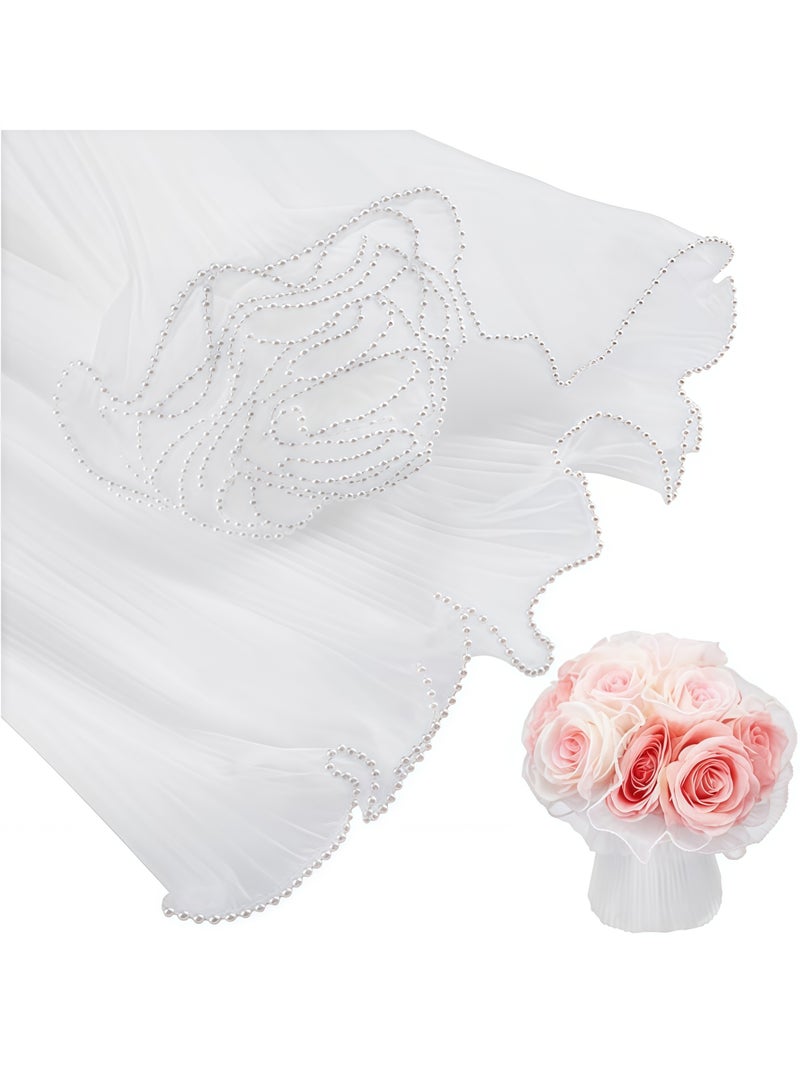 ورق تغليف زهور أبيض عادي، 4 ياردات، 28 سم، بحواف لؤلؤية، مموج ومجعد، مناسب للأعمال اليدوية، عيد الحب، عيد الأم، وحفلات الزفاف، ولوازم تنسيق الزهور. - Image 1